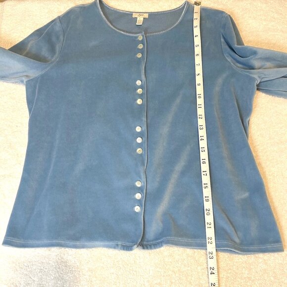 J Jill blue velour lace trim button up cardigan - Picture 10 of 10